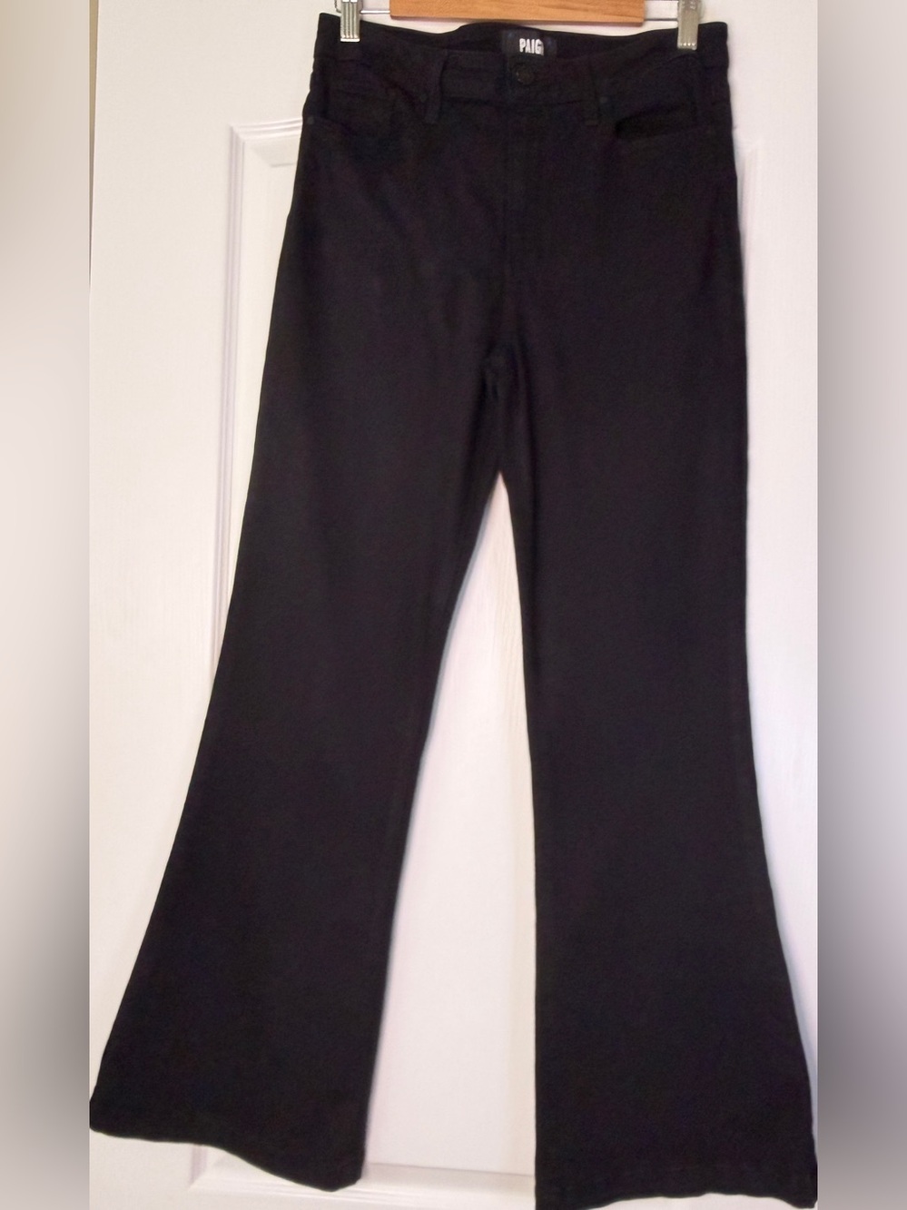 PAIGE Genevieve Flare Jeans Black Shadow High Rise Size 30 Designer Denim